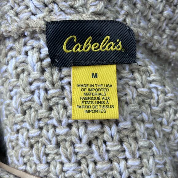 Cabelas Cable Knit Sweater Sz M Cream Cowl Neck Chunky Cozy Fisherman Career - Picture 11 of 13